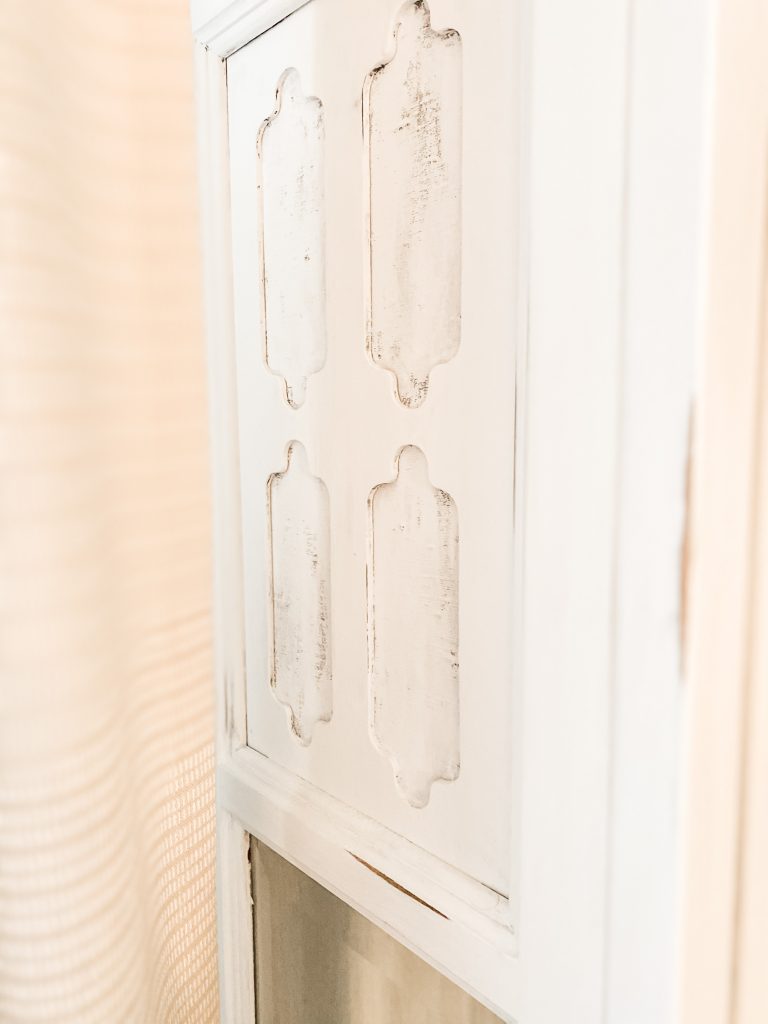 White grandfather clock makeover side detail shot BloombeautifullyCo