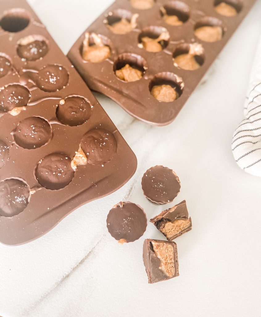 Inside of almond butter cups dark chocolate