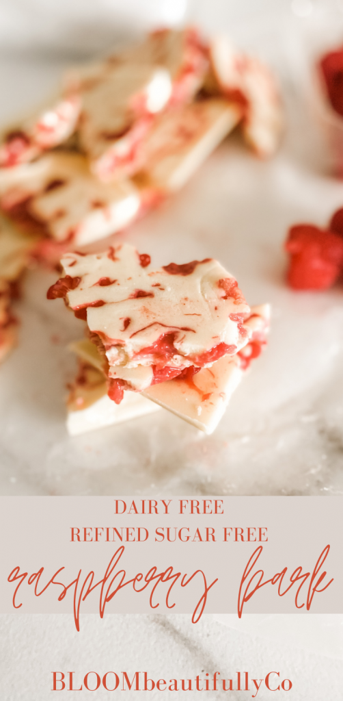 dairy free refined sugar free raspberry bark recipe pin