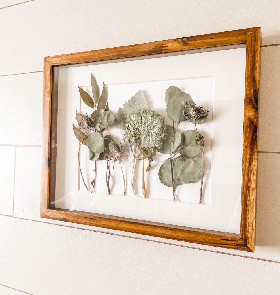 dried florals in frame on shiplap wall bloombeautifullyco
