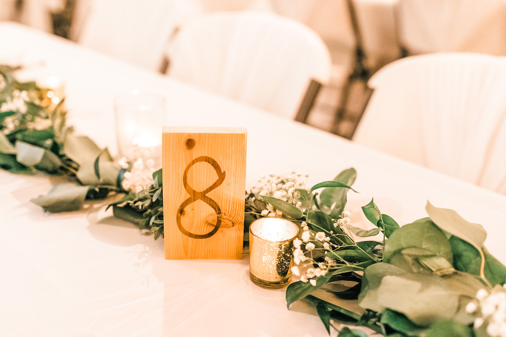 raw wood with 8 stained with dark stain shown with greenery runner and candles on white table bloombeautifullyco